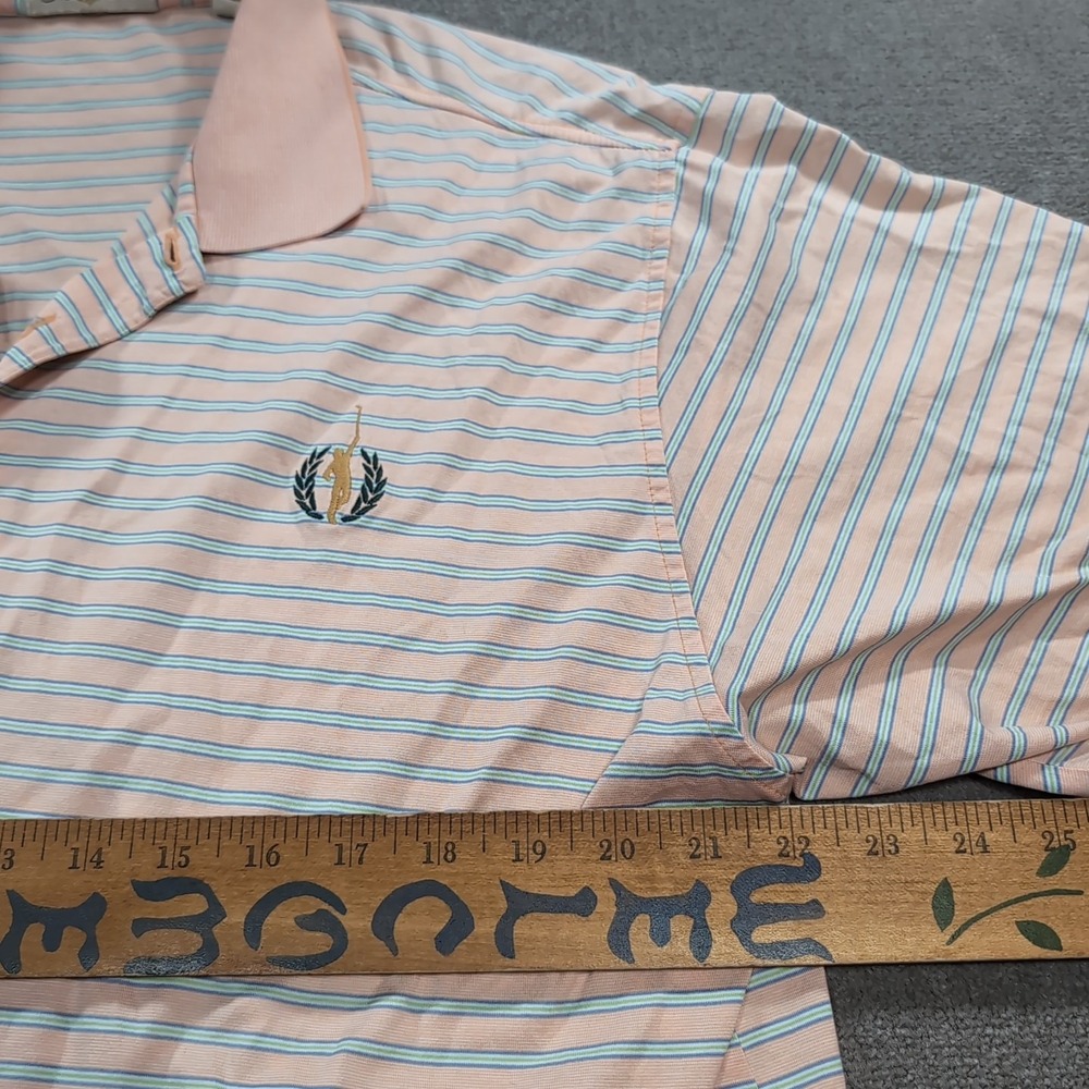 Peter Millar Comfort Polo Shirt Mens L‎ Peach Striped Golf Activewear Pink - Picture 5 of 9